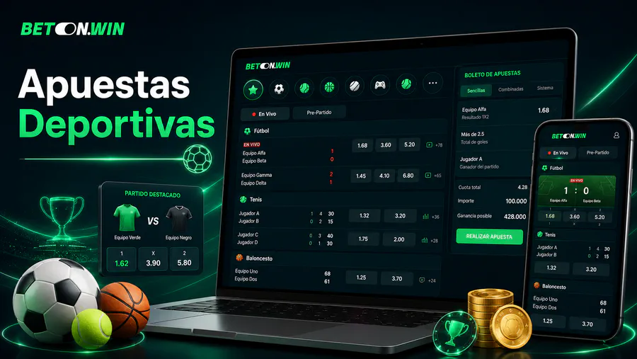 Apuestas deportivas en BetonWin con eventos en vivo, cuotas, boleto de apuesta y app móvil