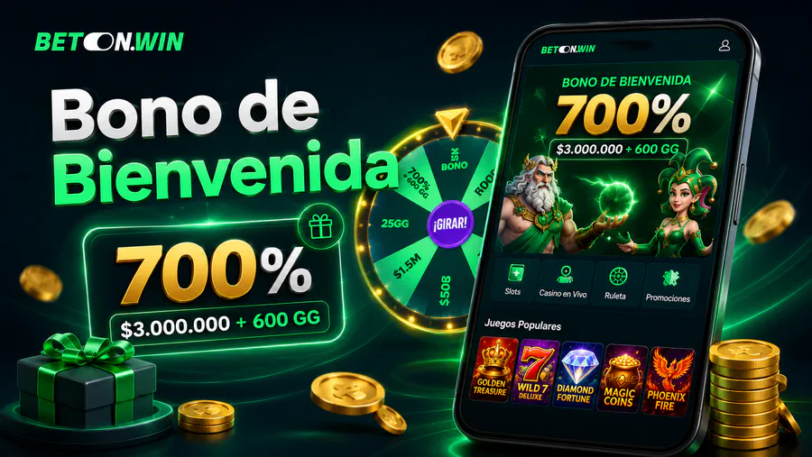 Bono de bienvenida BetonWin 700% más 600 GG con ruleta de premios, app móvil y promociones de casino